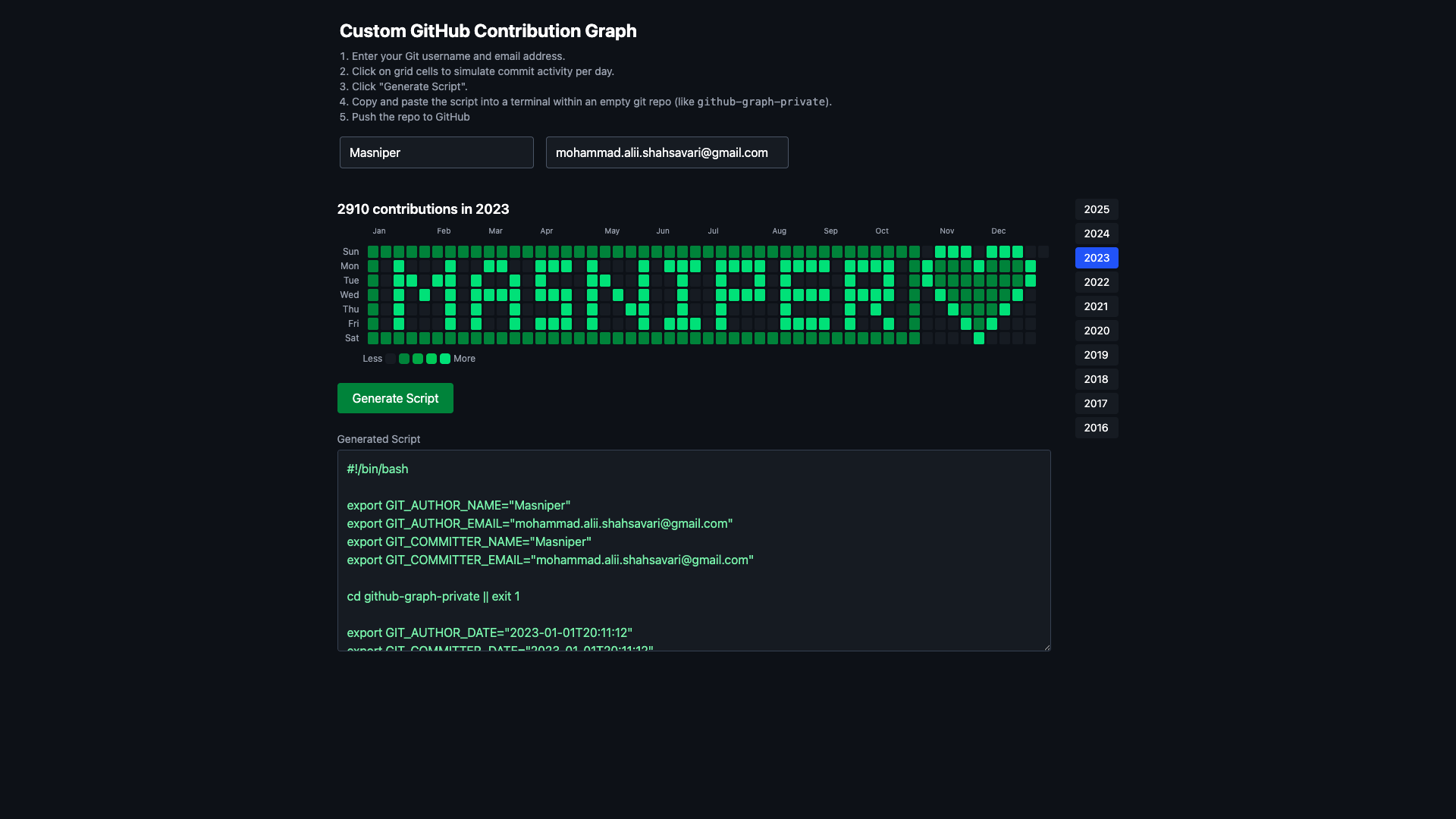 GitHub Contribution Graph Generator